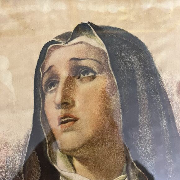 Vintage 30’s Eli J Allman Mary Religious Art Lithograph Catholic Framed Print - Picture 5 of 7